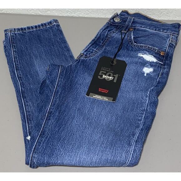 Levi's 501 Button Fly Skinny High Rise Jeans Women's Size 24 x 28 Distressed NEW - Picture 4 of 13